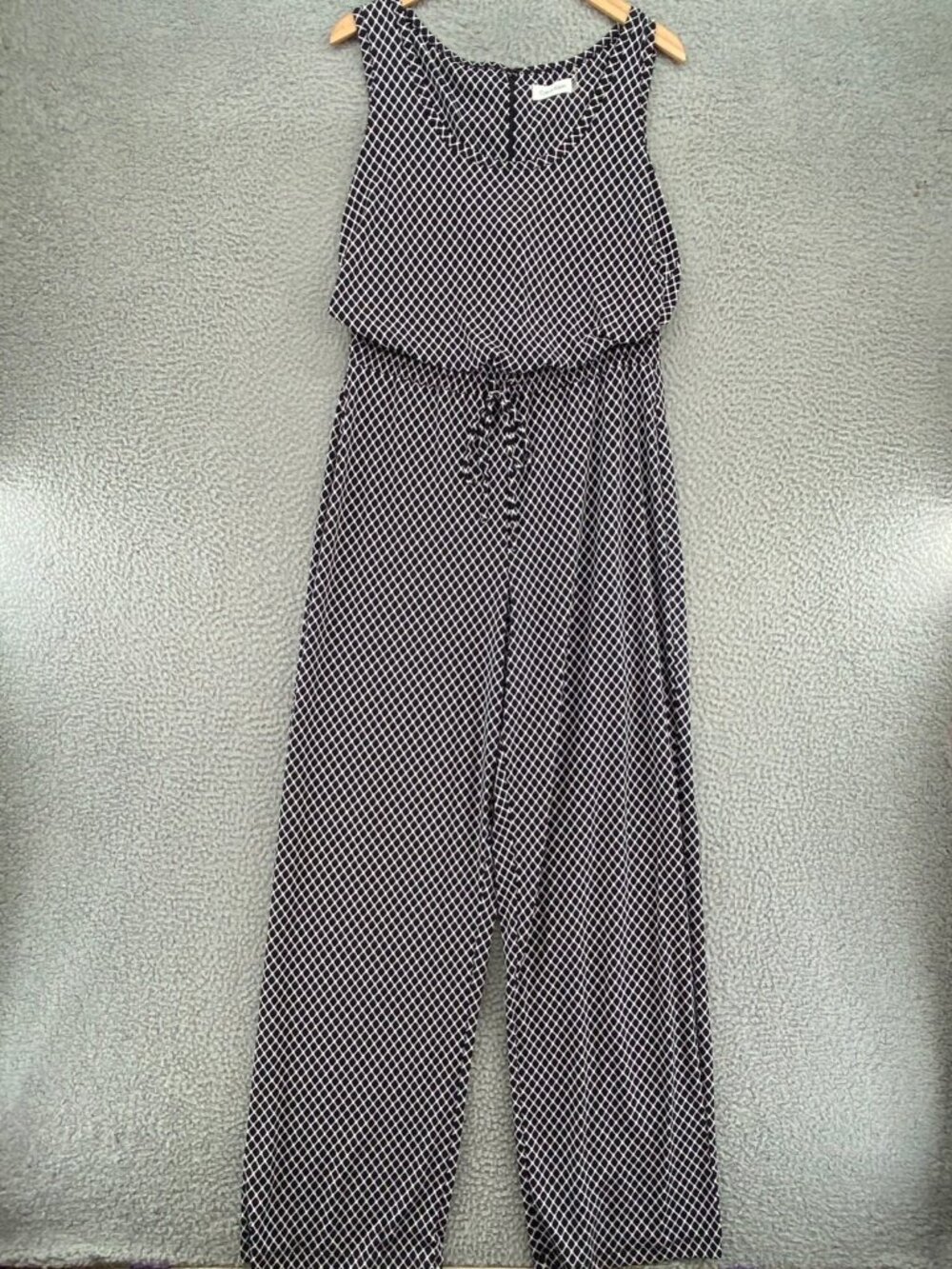 Calvin Klein Jumpsuit Womens 10 Black White Geometric Tie Waist Scoop Neck Knit